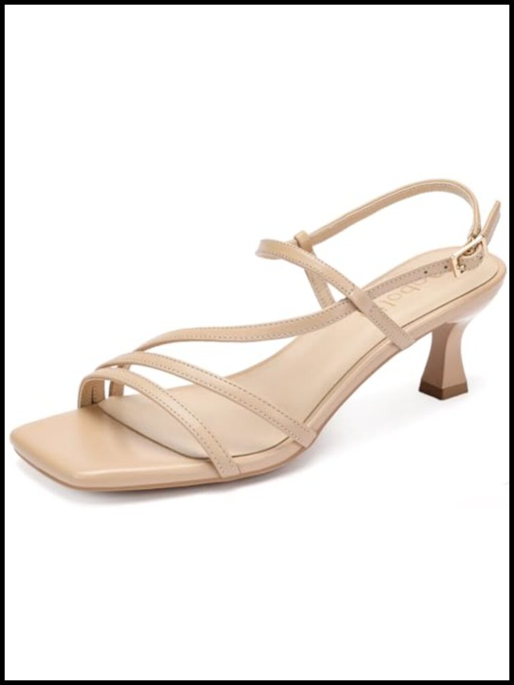 DOBOLIN Women's Strappy Square Open Toe Kitten Heel Slingback Sandals Faux